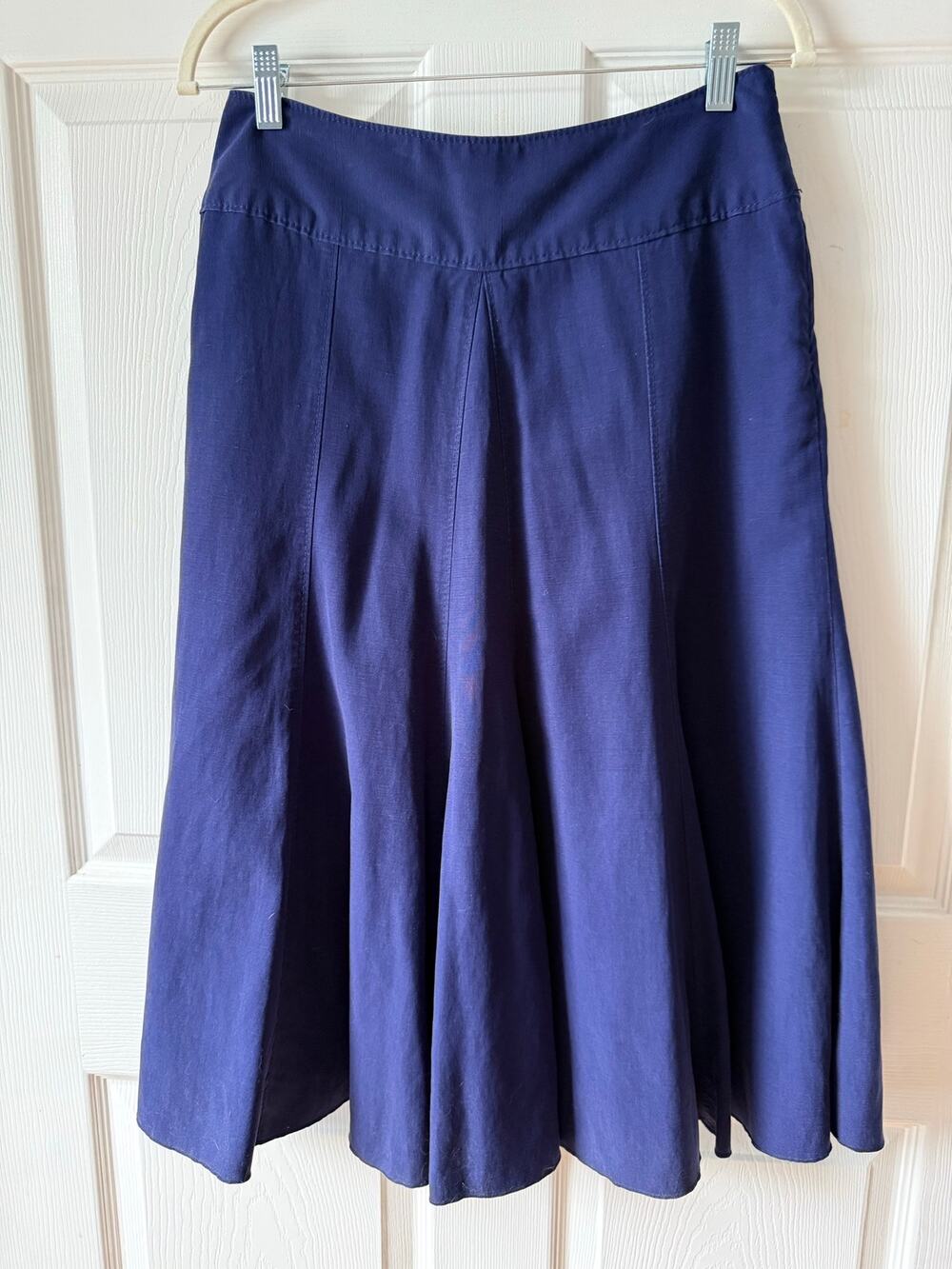 J. Jill Navy Tencel‎ Linen Blend Midi Skirt Flared A-Line Size 6 Minimalist